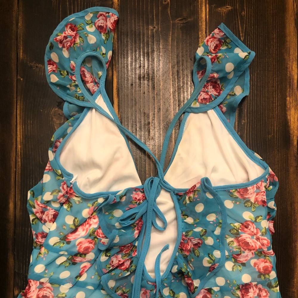 Mind Code Beautiful Turquoise Polka Dot Floral Su… - image 4